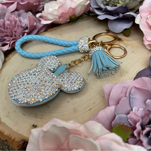 Crystal Mickey Mouse with Light Blue Tassel & Braided Wristlet Keychain - Picture 4 of 12